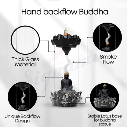 SIGNAMIO Ceramic Buddha Idols For Home Decor Backflow Smoke Fountain - Elegant Buddha Statue Design, Ideal Buddha Idol For Tranquil Ambiance In Your Home Or Office With 30 Cone, Black