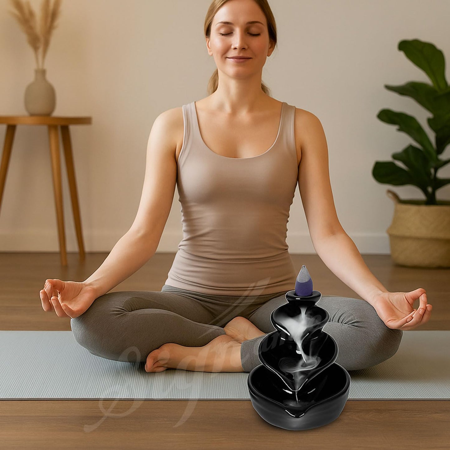 SIGNAMIO Ceramic Backflow Incense Fountain - 30 Cones Included for Pooja Meditation, Elegant Backflow Incense Holder, Aesthetic Incense Burner for Decor-DN-10, Pink