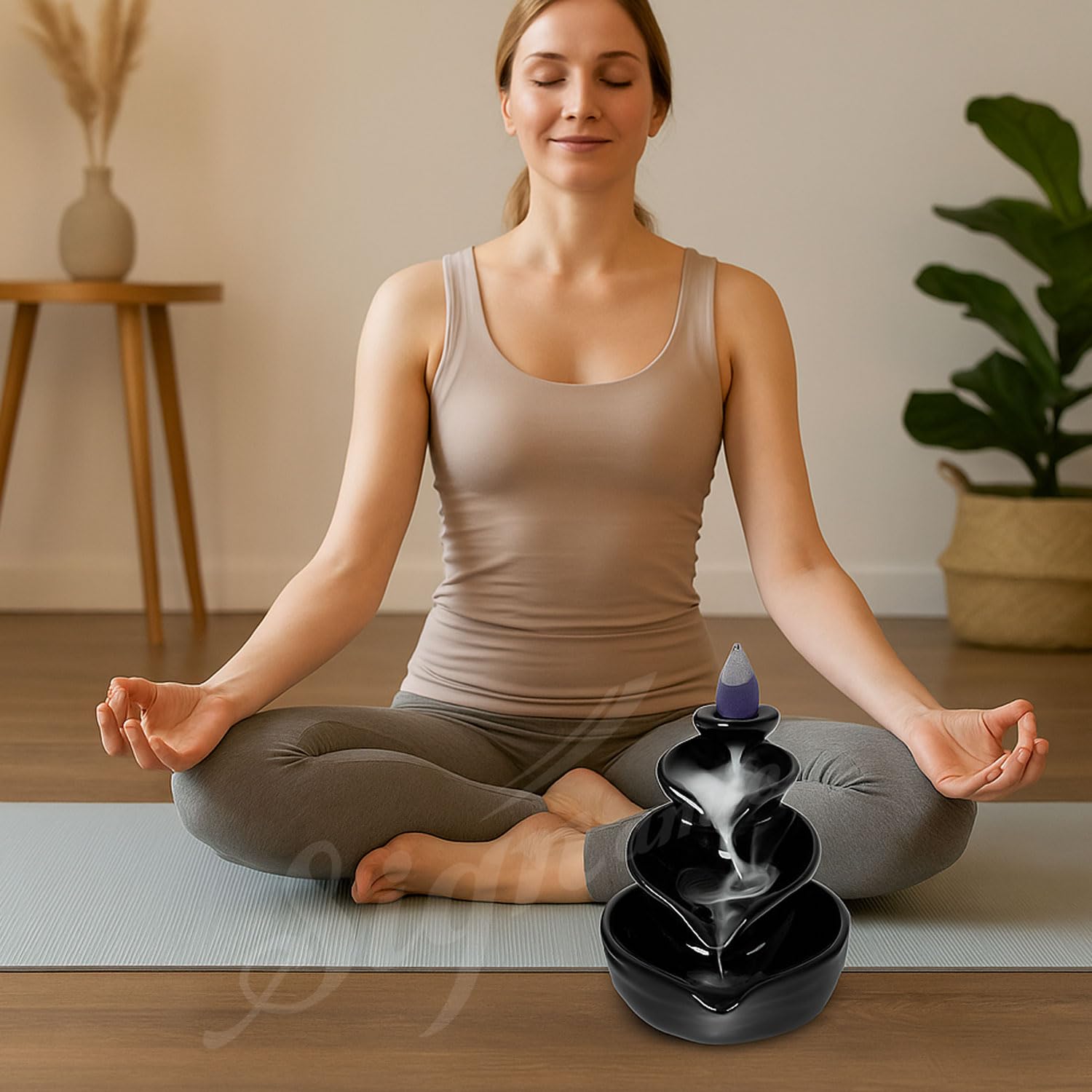 SIGNAMIO Ceramic Backflow Incense Fountain - 30 Cones Included for Pooja Meditation, Elegant Backflow Incense Holder, Aesthetic Incense Burner for Decor-DN-10, Pink