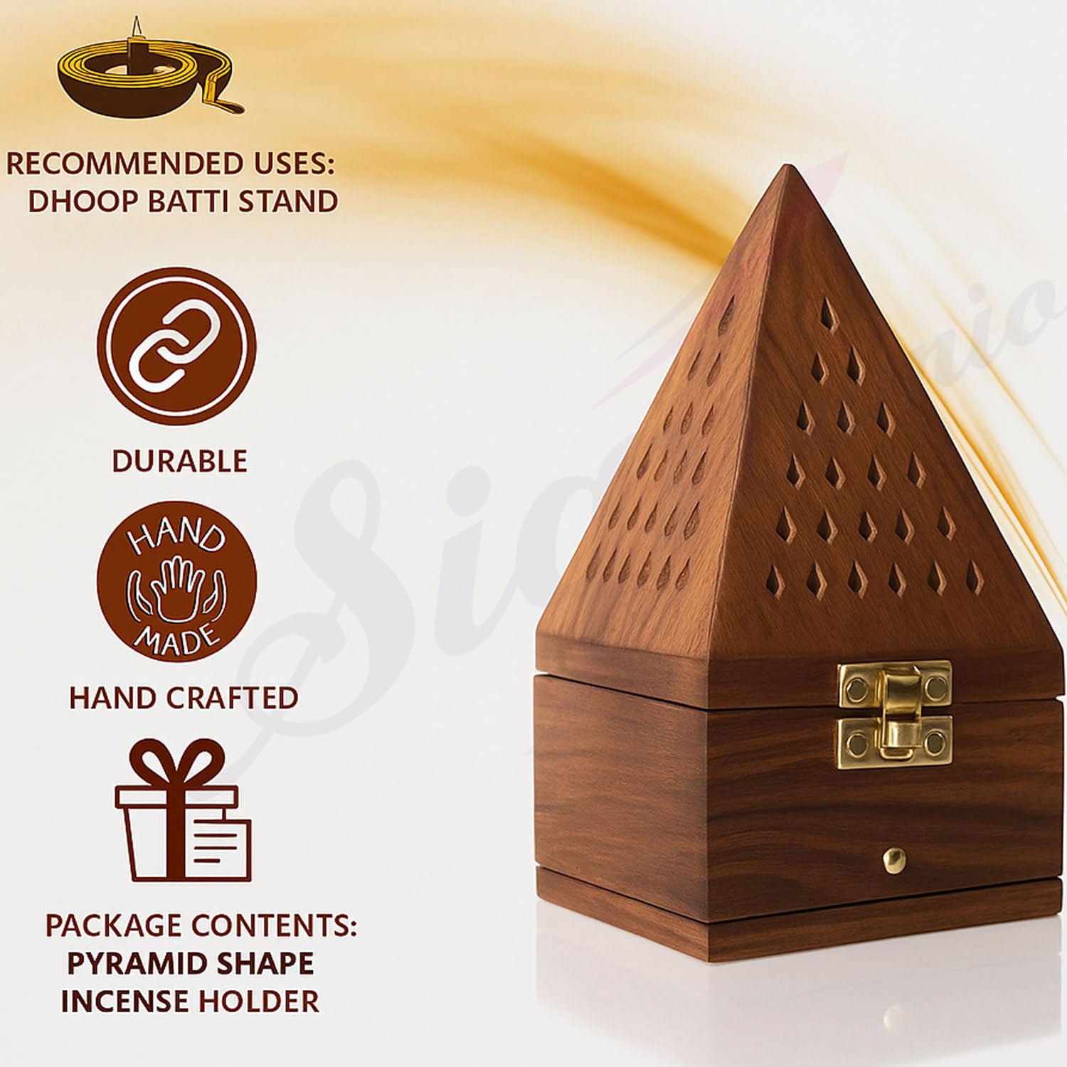 SIGNAMIO® Wooden Sambrani Dhoop Stand Incense Holder: Dhoop Dani Items for Home Mandir, Perfect Pooja Room Decoration and Pooja Thali Set Rituals -Pack of 1