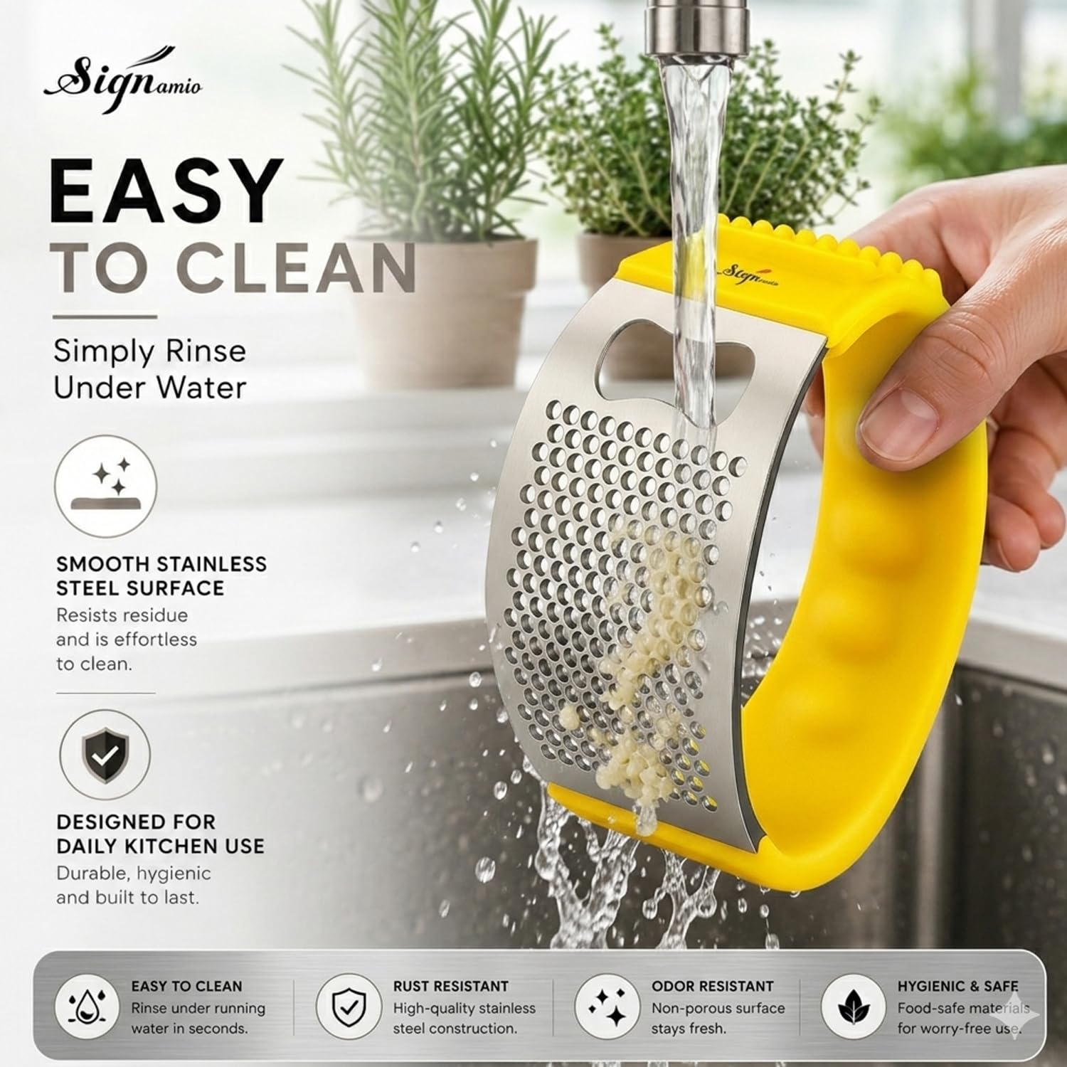 Signamio Garlic Peeler Tool - Versatile Garlic Crusher Mini Hand Press Chopper for Effortless Garlic Preparation, Durable and Easy to Clean Kitchen Essential - Yellow