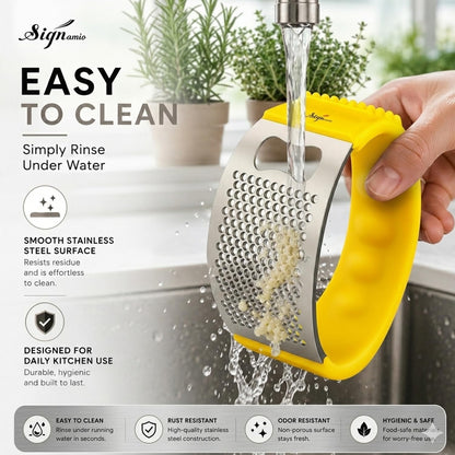 Signamio Garlic Peeler Tool - Versatile Garlic Crusher Mini Hand Press Chopper for Effortless Garlic Preparation, Durable and Easy to Clean Kitchen Essential - Yellow
