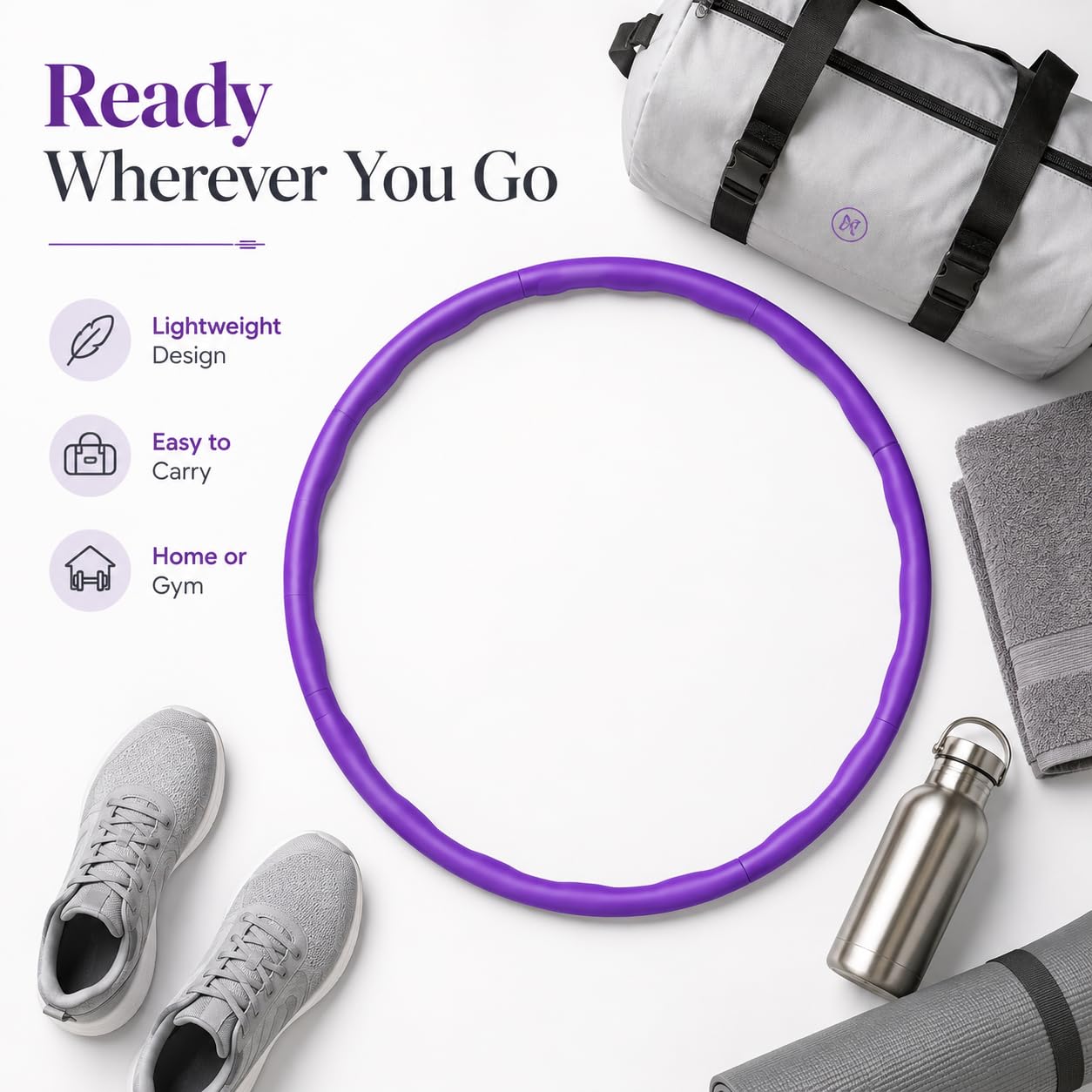 SIGNAMIO® Collapsible Hula Hoop for Weight Loss and Fitness - Inter-Lockable Pieces, Exercise Ring for Kids and Adults, Unisex Hula Hoop for Women and Men, Perfect for Gymnastics and Fun - Purple