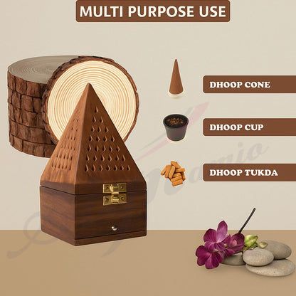 SIGNAMIO® Wooden Sambrani Dhoop Stand Incense Holder: Dhoop Dani Items for Home Mandir, Perfect Pooja Room Decoration and Pooja Thali Set Rituals -Pack of 1