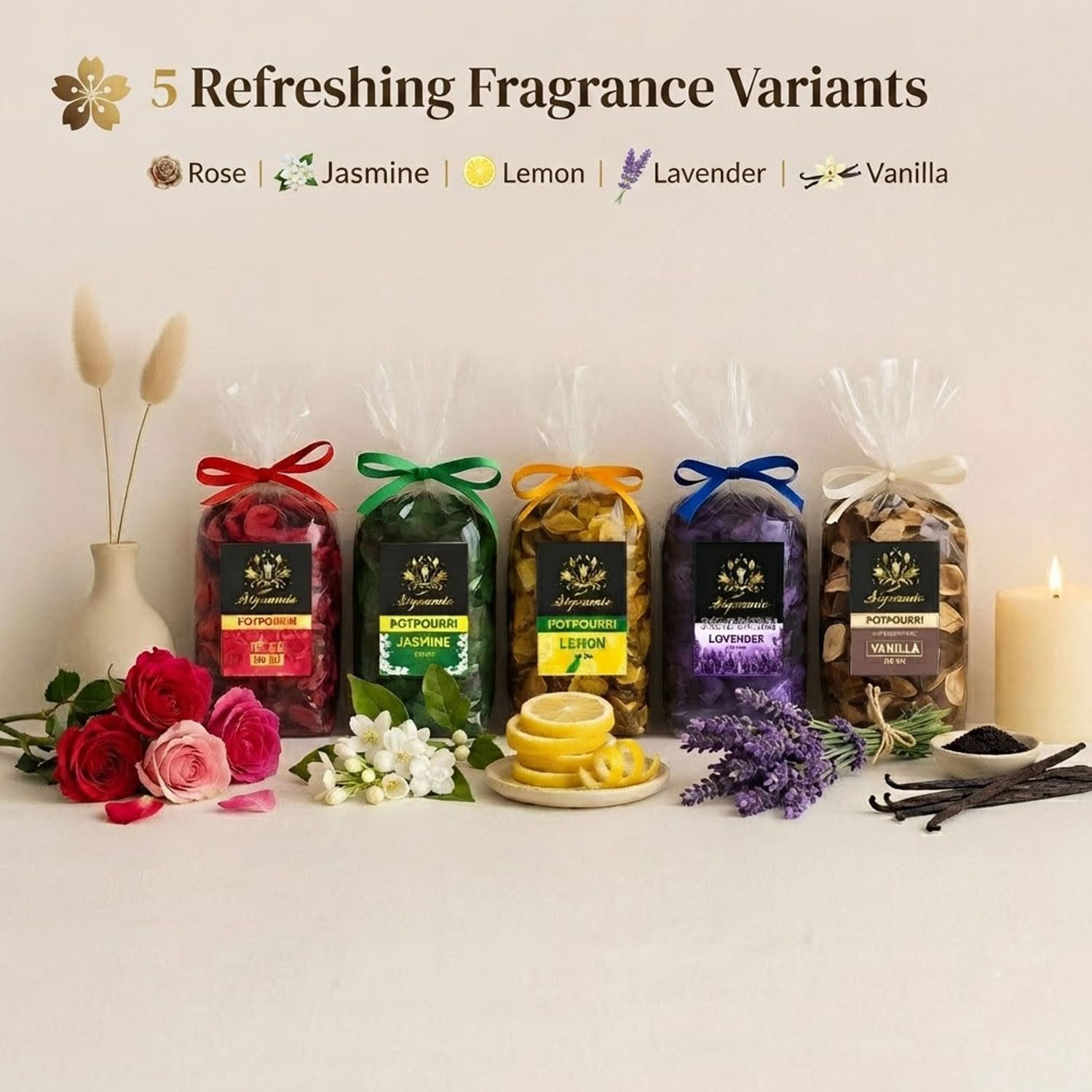 SIGNAMIO Potpourri Flowers - Dry Flowers for Decoration, Scented Dry Flower Mix for Home Decor, Natural Fragrance, Floral Arrangement, Aromatic Bowl Filler, Gift Basket Filler - Lavender