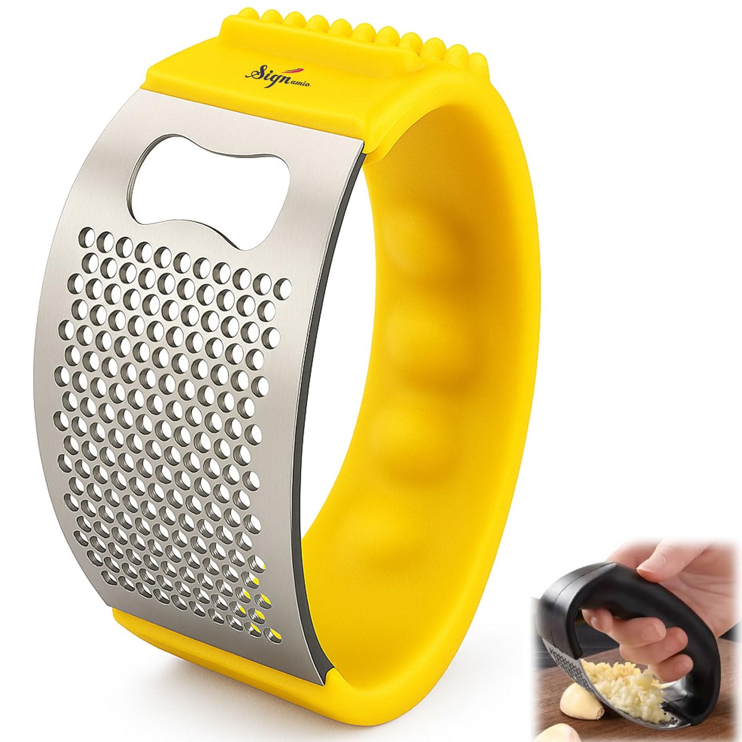 Signamio Garlic Peeler Tool - Versatile Garlic Crusher Mini Hand Press Chopper for Effortless Garlic Preparation, Durable and Easy to Clean Kitchen Essential - Black