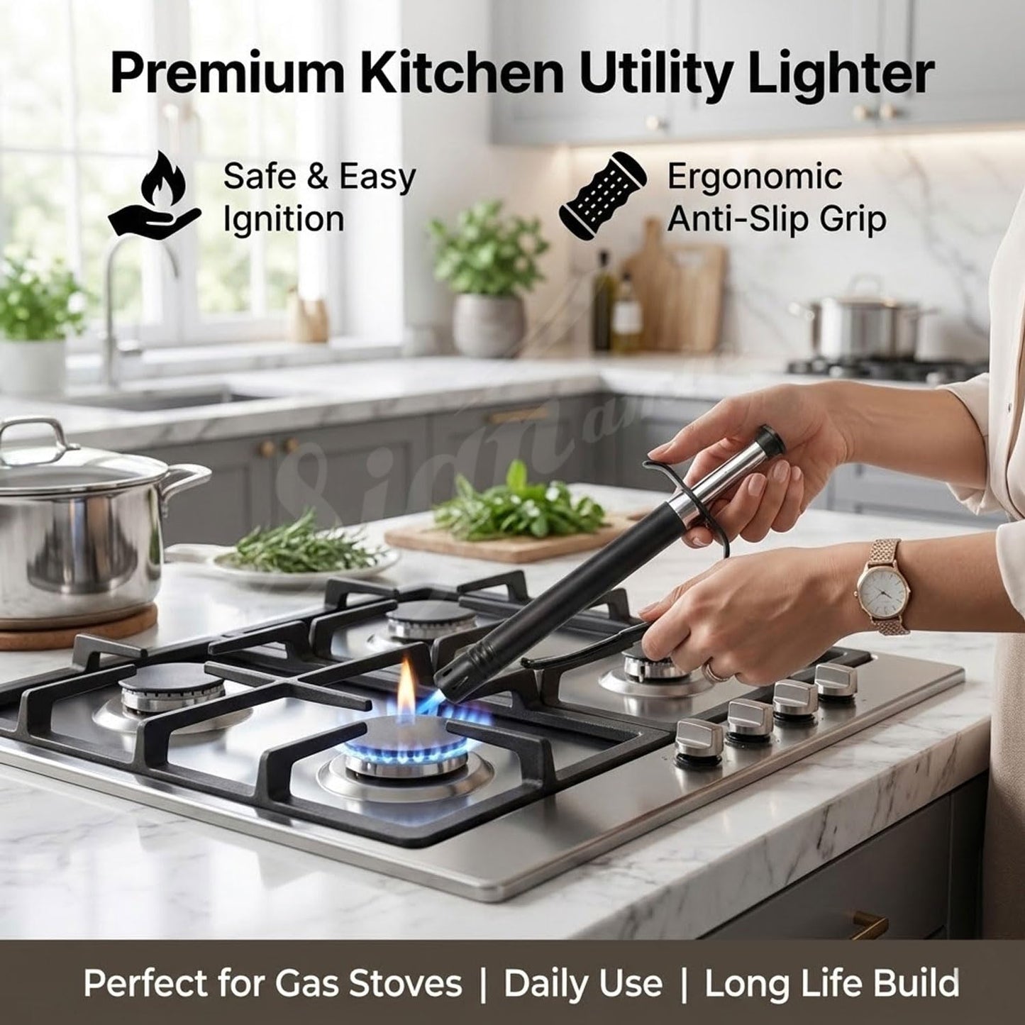 Signamio Gas Lighter for Kitchen - Durable Lighter for Gas Stove, Easy-to-Use Gas Lighter with Ergonomic Handle, Safe Ignition, Perfect for Home Cooking, BBQ, and Camping Needs