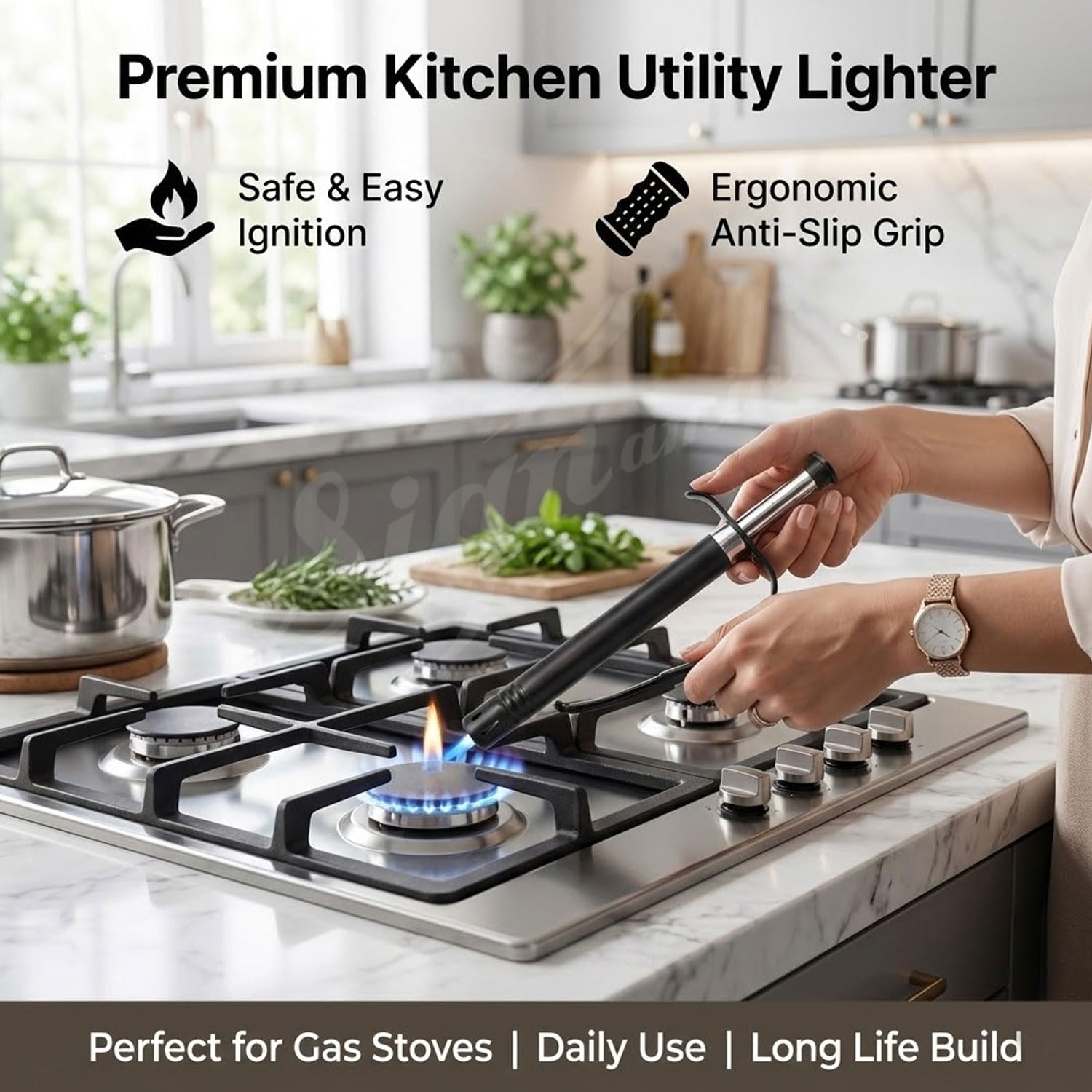 Signamio Gas Lighter for Kitchen - Durable Lighter for Gas Stove, Easy-to-Use Gas Lighter with Ergonomic Handle, Safe Ignition, Perfect for Home Cooking, BBQ, and Camping Needs