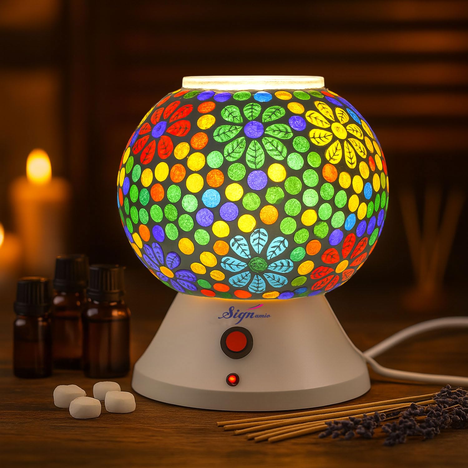 Signamio Hand Made Table Top Camphor Diffuser Burner - Kapoor Dani Electrical Aroma Oil Diffuser Night Lamp - Kapoor Machine for Home & Office DN-4 (Aroma Oils not Included)