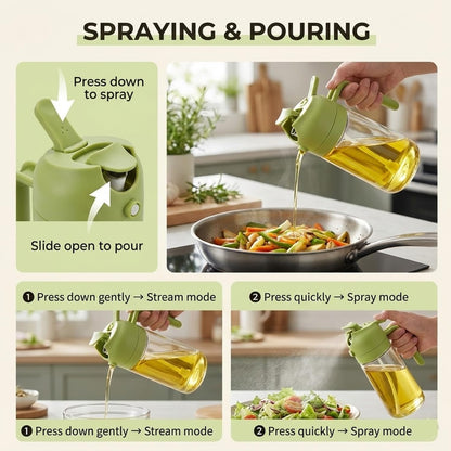 Signamio 2in1 Glass Oil Sprayer Bottle for Cooking - Versatile Oil Dispenser for Kitchen - Premium Oil Dispenser for Precise Cooking with Innovative Design for Easy Use and Refill