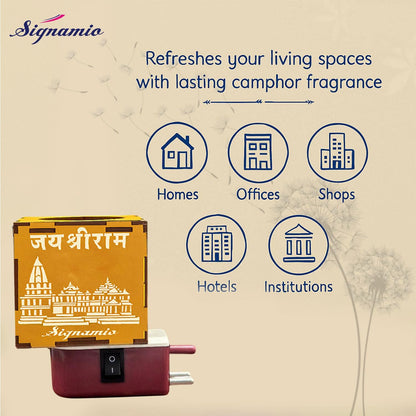 Signamio Auto Cut Wooden Ram Mandir Camphor Kapur Burner with Night Lamp - Kapoor Dani for Home Fragrance, Aroma Oil Diffuser, Bakhoor Burner, Kapoor Diffuser for Home