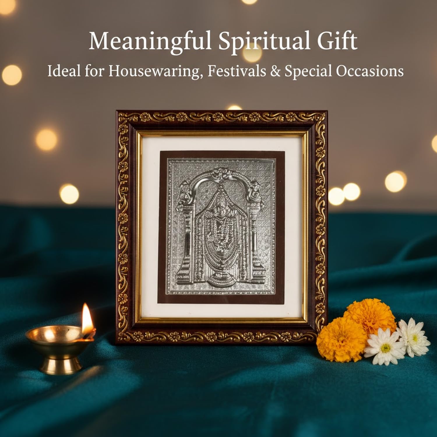 SIGNAMIO 999 Pure Silver Tirupati balaji Photo Frame - Elegant Gift for Pooja Room, Ideal Pure Silver Gift Items