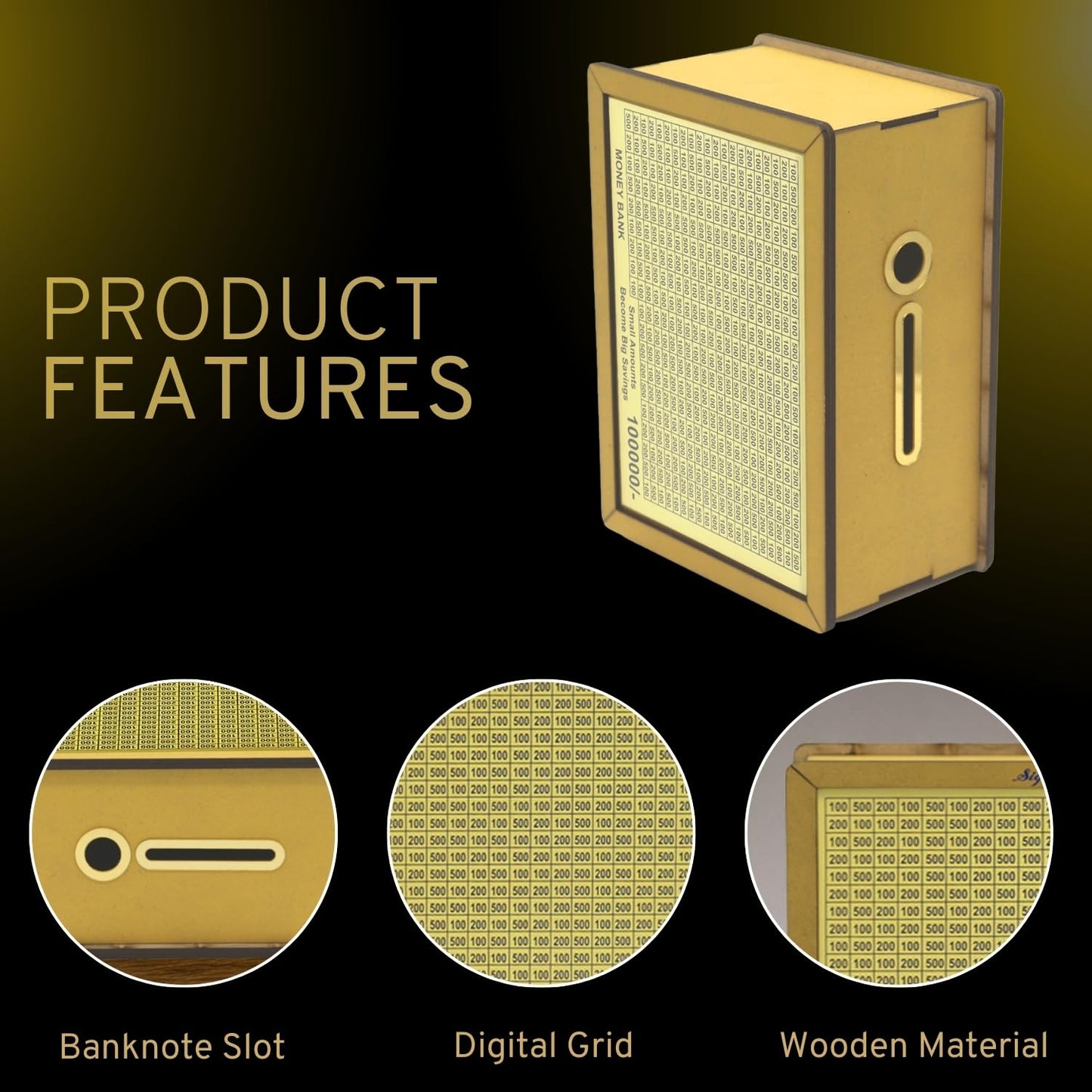 Signamio Money Saving Box for Adult 100000 - Wooden Piggy Bank 100000 with Marker Pen, Elegant Wooden Piggy Bank for Adults, Perfect Money Saving Solution and Financial Goal Achievement-DN2