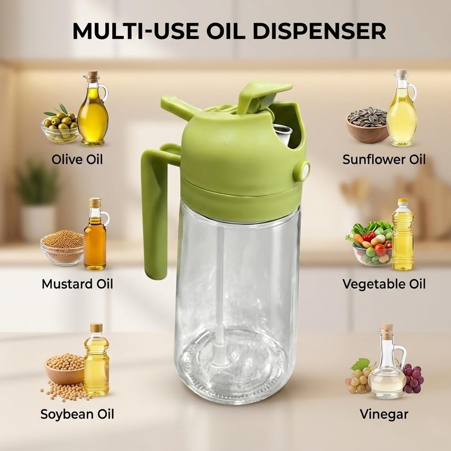 Signamio 2in1 Glass Oil Sprayer Bottle for Cooking - Versatile Oil Dispenser for Kitchen - Premium Oil Dispenser for Precise Cooking with Innovative Design for Easy Use and Refill