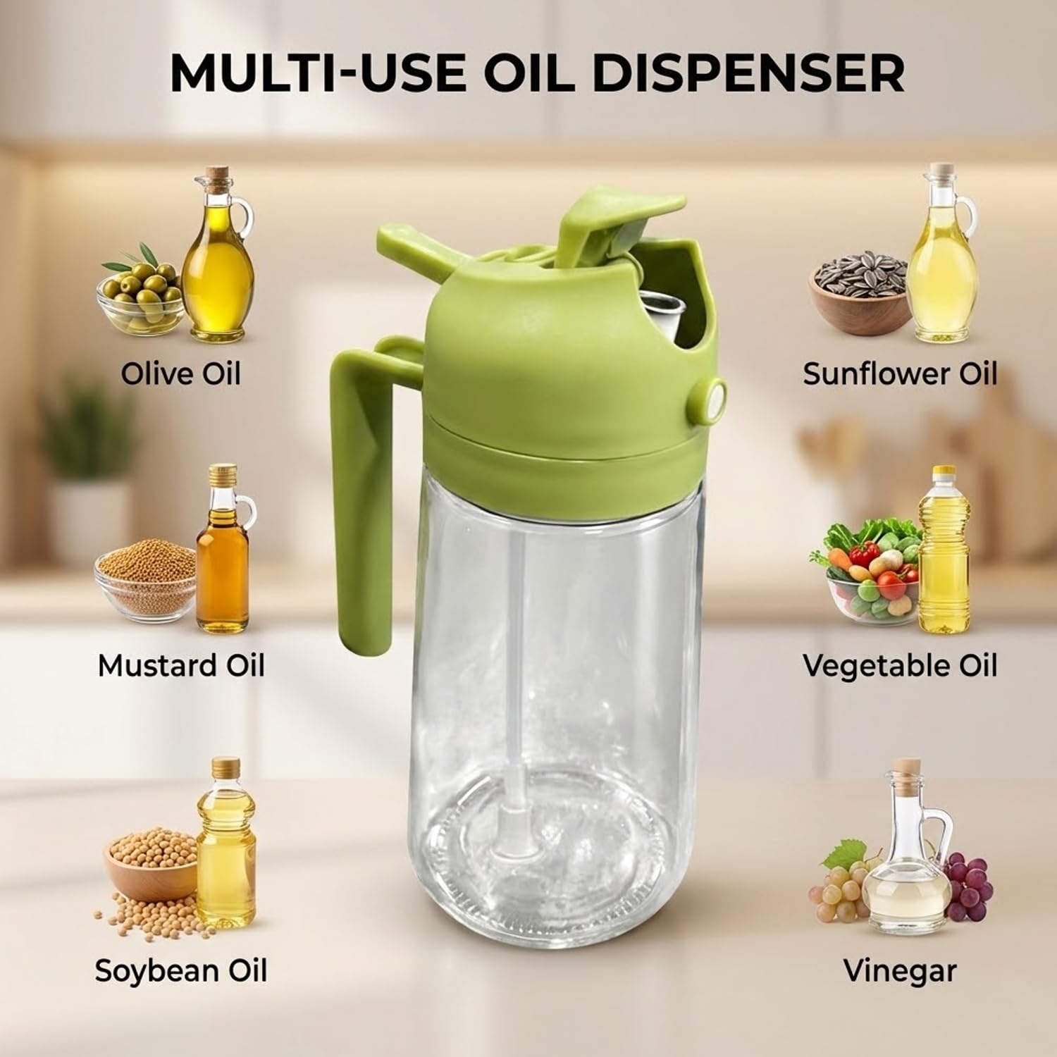 Signamio 2in1 Glass Oil Sprayer Bottle for Cooking - Versatile Oil Dispenser for Kitchen - Premium Oil Dispenser for Precise Cooking with Innovative Design for Easy Use and Refill