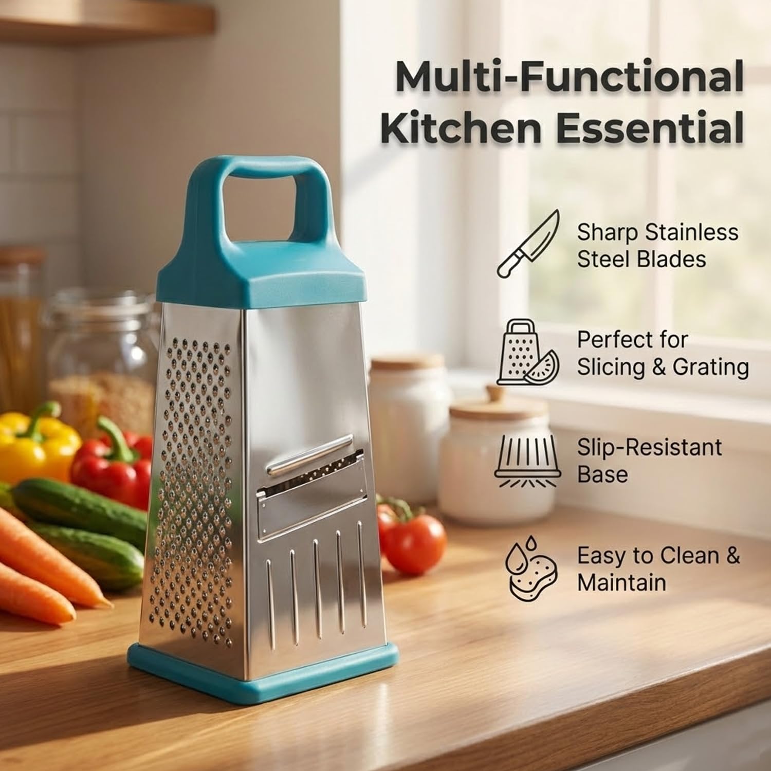 Signamio 5 in 1 Grater Stainless Steel Box, Vegetable Slicer for Kitchen - Multi-Function Carrot Grater Machine, Premium Design for Effortless and Efficient Food Preparation - Multicolor