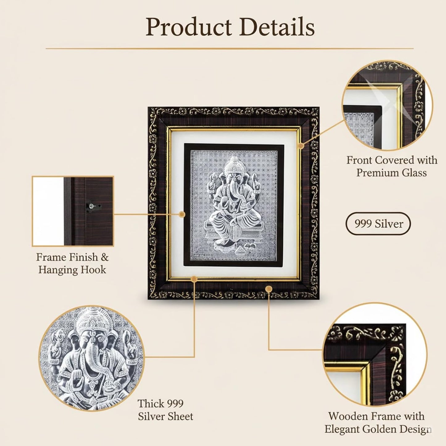 SIGNAMIO 999 Pure Silver Ganesha Photo Frame - Elegant Gift for Pooja Room, Ideal Pure Silver Gift Items