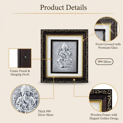 SIGNAMIO 999 Pure Silver Ganesha Photo Frame - Elegant Gift for Pooja Room, Ideal Pure Silver Gift Items