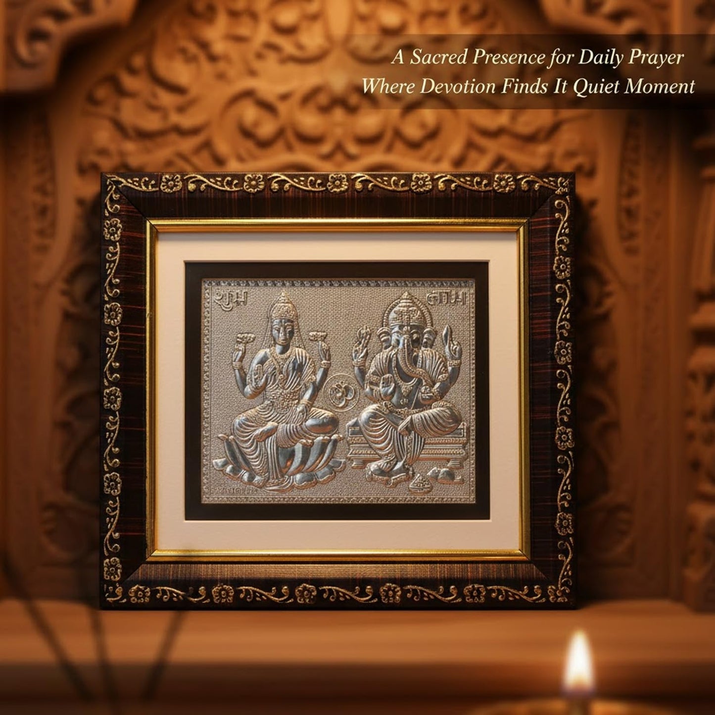 SIGNAMIO 999 Pure Silver Laxmi Ganesh Photo Frame - Elegant Gift for Pooja Room, Premium Silver Photo Frame Spiritual Decor & Blessings