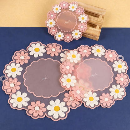 Signamio Silicone Mat for Kitchen - Heat Resistant Flower Shaped Trivet Mat Set, Coasters for Dining Table for Hot Pots, Pack of 3-1 Small, 1 Medium, 1 Large Heat Mats - Pink