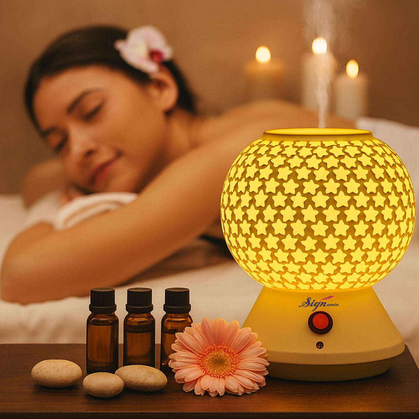 Signamio Hand Made Table Top Camphor Diffuser Burner - Kapoor Machine for Home & Office - Kapoor Dani Electrical Aroma Oil Diffuser Night Lamp - DN-3 (Aroma Oils not Included)