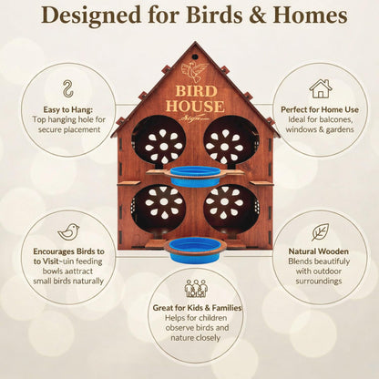 Signamio Upgraded Wooden Bird House with 4 Bird Space Option and Water Feeder - Large Bird Nest for Outdoor Use, Durable Birds Nest Home, Ideal for Birdwatching Enthusiasts