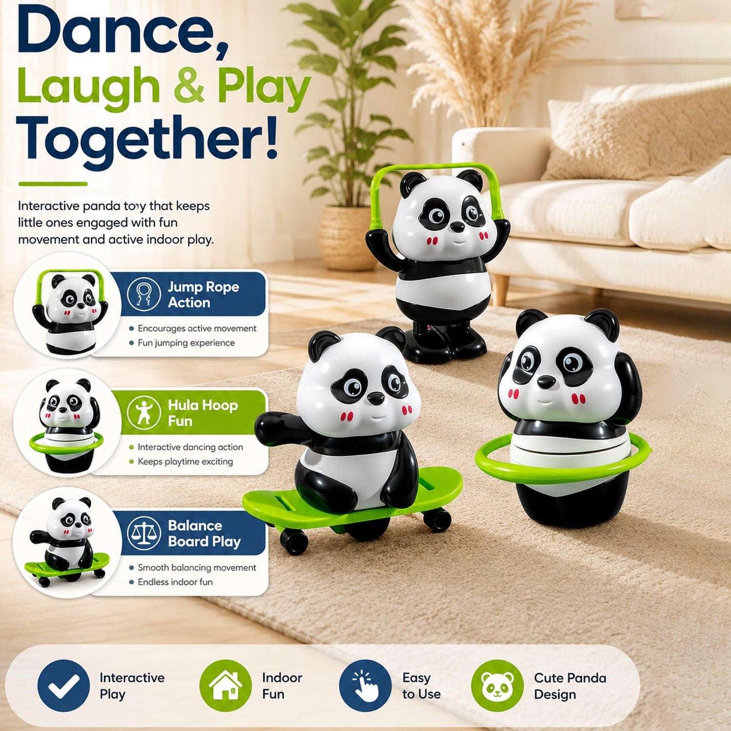 SIGNAMIO Cute Panda Action Set Baby Toys, 3 Piece Set