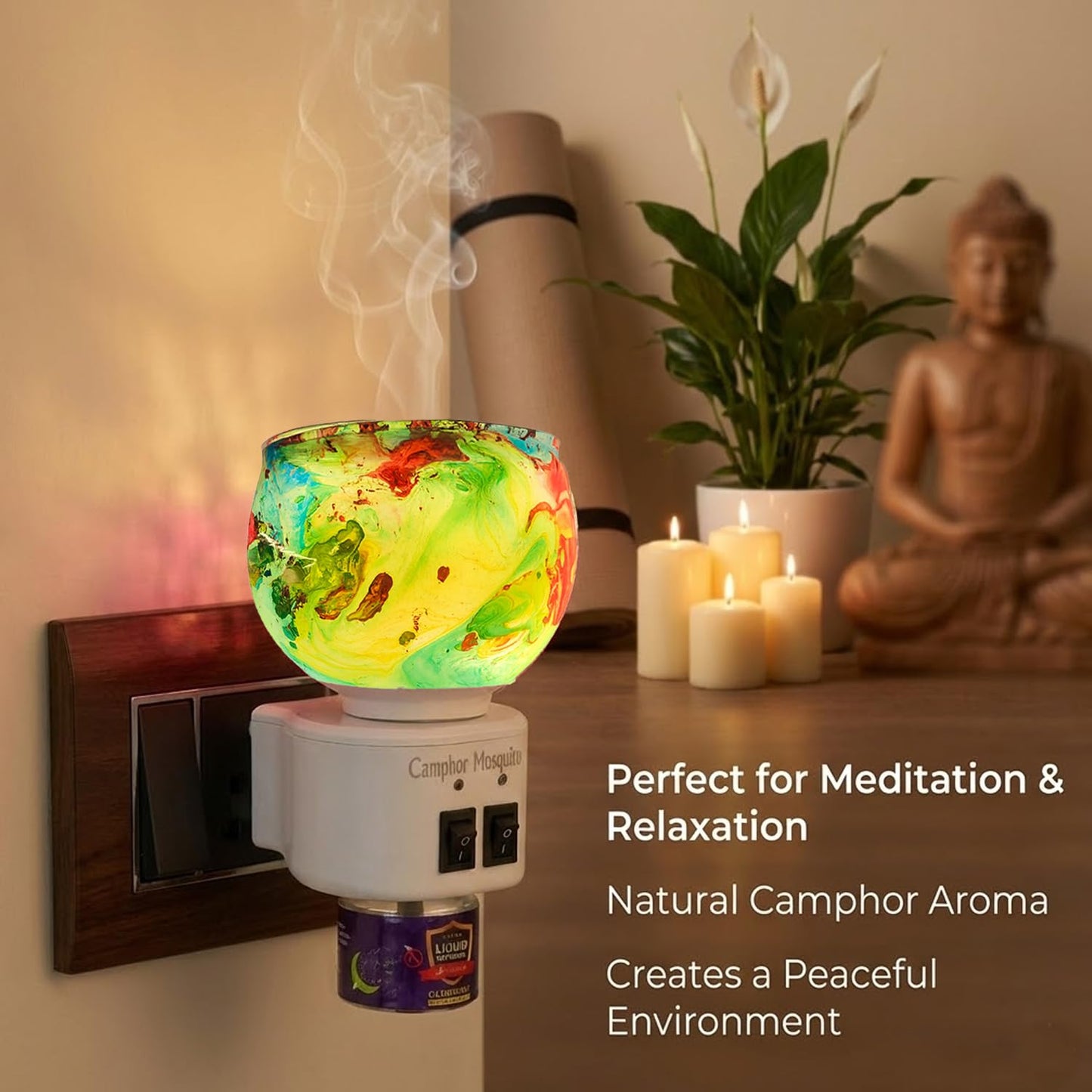 Signamio 3 in 1 Multi-Functional Camphor Diffuser Burner - Kapoor Dani Electrical Camphor with Night Lamp & Mosquito Repellent | Kapoor Dani for Home Fragrance and Ambient Lighting DN-29