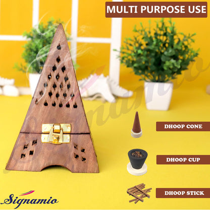 SIGNAMIO® Eiffel Tower Wooden Sambrani Dhoop Stand Incense Holder: Perfect Pooja Room Stand Decoration Item, Dhup Dani & Doopam Holder, Essential Puja Item for Home Mandir and Pooja Thali Set Rituals