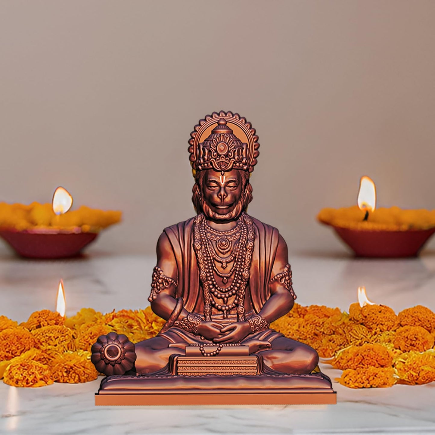 SIGNAMIO Copper Hanuman Ji Idol Statue for Car Dashboard - Divine Bajrangbali Murti, Perfect Hindu God Gift Item and Home Puja Decoration Ideal Hanuman Murti as Car Dashboard Accessory, 8.3 x 7.5 Cm