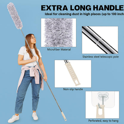 Signamio Cleaning Essentials: Microfiber Fan Cleaner & Wall Cleaning Mop with Long Handle, Expandable Dusting Stick, Extends Up to 100 Inches, Washable for Efficient Dust Removal