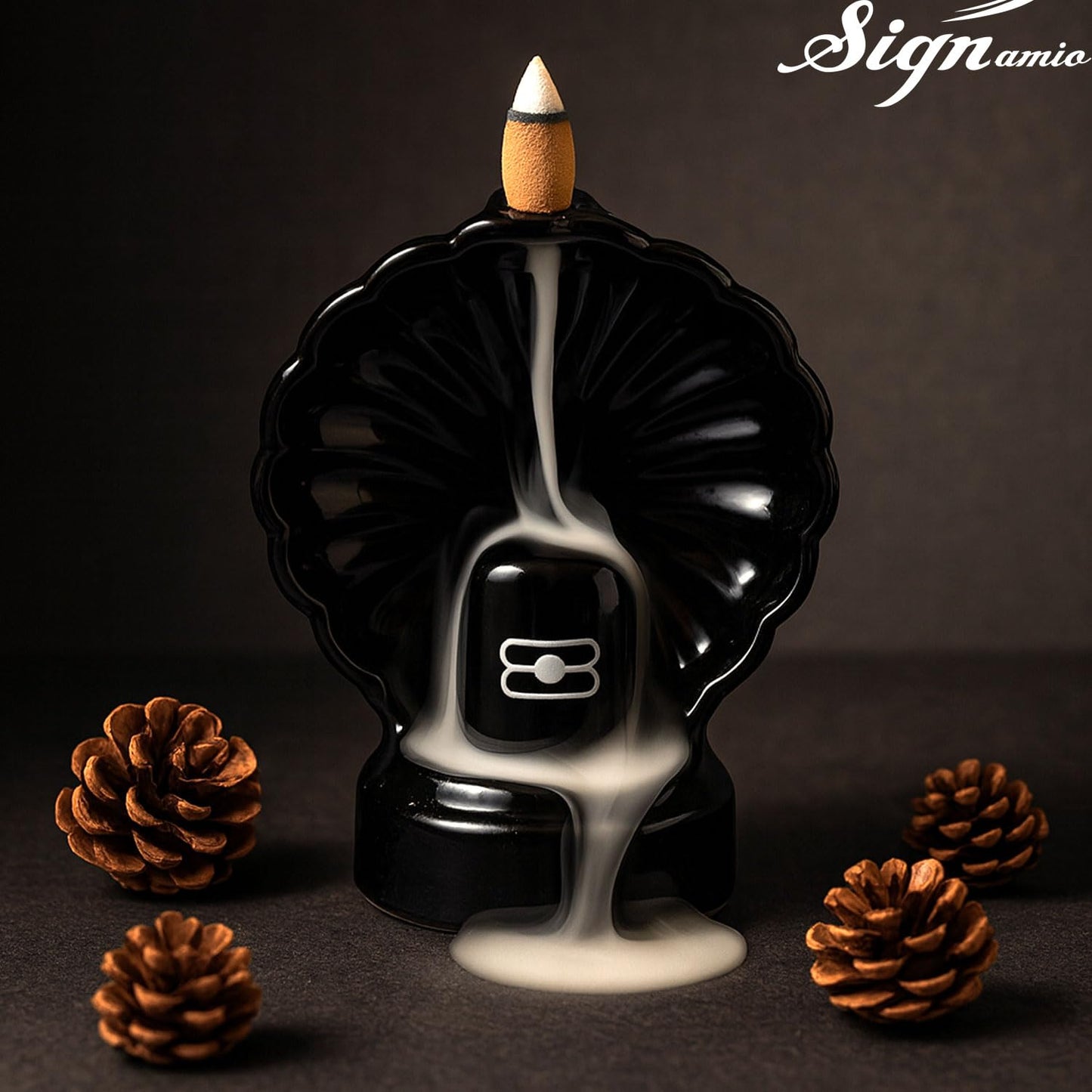 Signamio Aromatic Essence of Ceramic Shivling Shiva Backflow dhoop Smoke Fountain Incense Burner Holder with 30 Cones - Incense Holder for Meditation and Home Decor