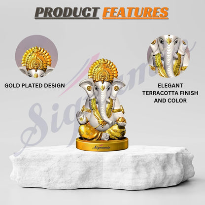 Signamio Handcrafted White Ganesha Idol for Car Dashboard Item: Ganesh Ji, Ganpati Bappa Murti for Home Decor - Exquisite Car God Idols for a Divine Touch in Your Vehicle and Home