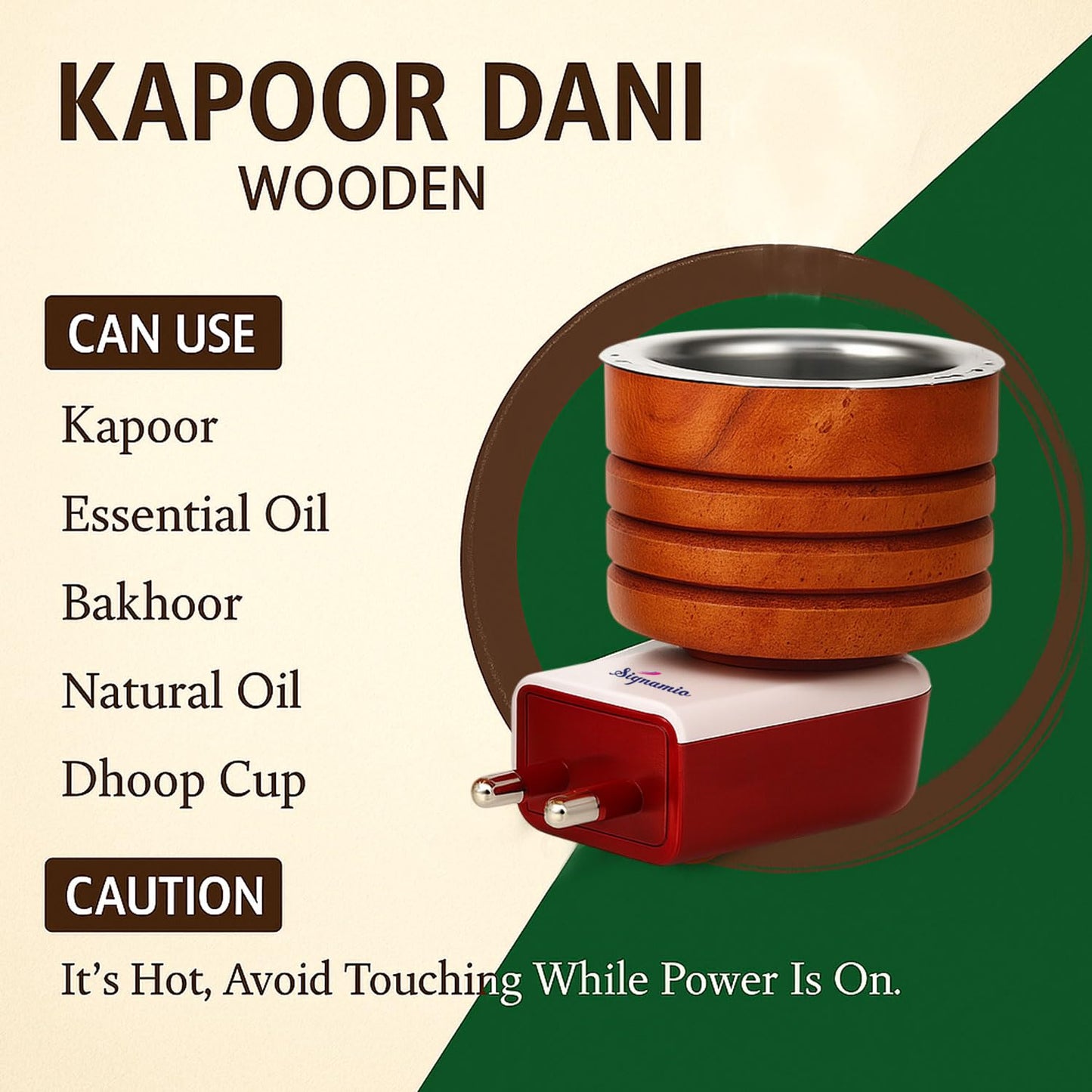 SIGNAMIO® Kapoor Kapur Dani Camphor Karpuram Bakhoor Oud Aroma Oil Diffuser Incense Dhoop Burner Electrical Stand Machine for Home Fragrance Room Freshener -DN-2,Sheesham Wood