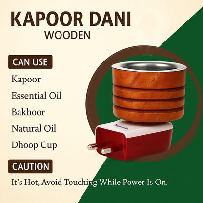 SIGNAMIO® Kapoor Kapur Dani Camphor Karpuram Bakhoor Oud Aroma Oil Diffuser Incense Dhoop Burner Electrical Stand Machine for Home Fragrance Room Freshener -DN-2,Sheesham Wood