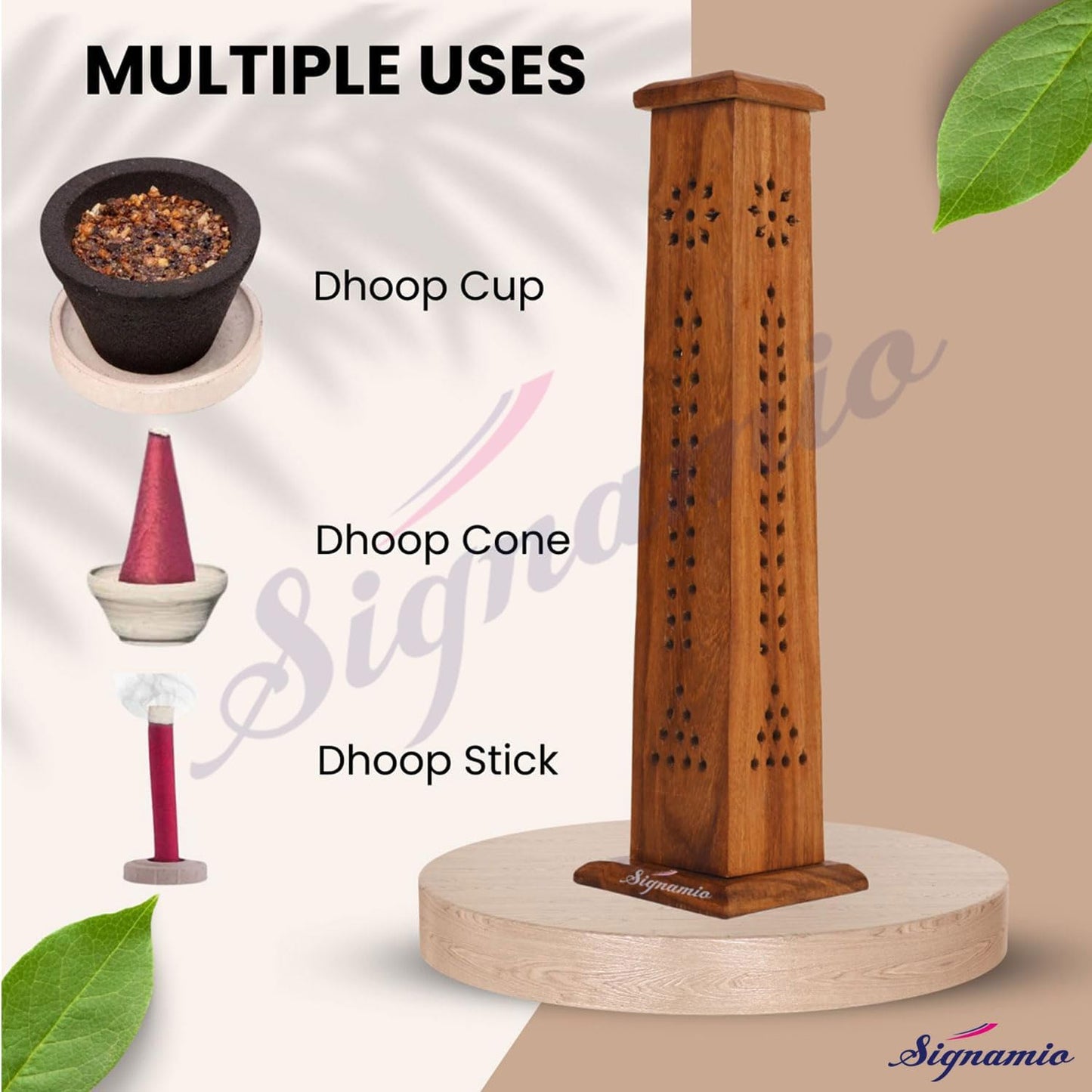 SIGNAMIO® 2pcs Square Wooden Agarbatti Stand with Ash Catcher: Premium Incense Stick and Dhoop Holder Set for Pooja Room Decoration - Essential Puja Items for Home Mandir & Agarbatti Storage Box