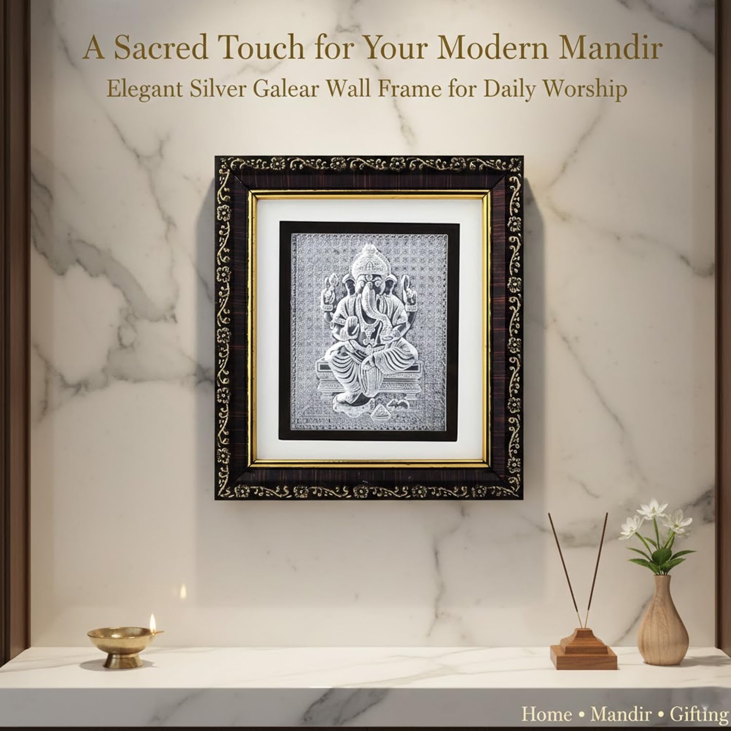 SIGNAMIO 999 Pure Silver Ganesha Photo Frame - Elegant Gift for Pooja Room, Ideal Pure Silver Gift Items
