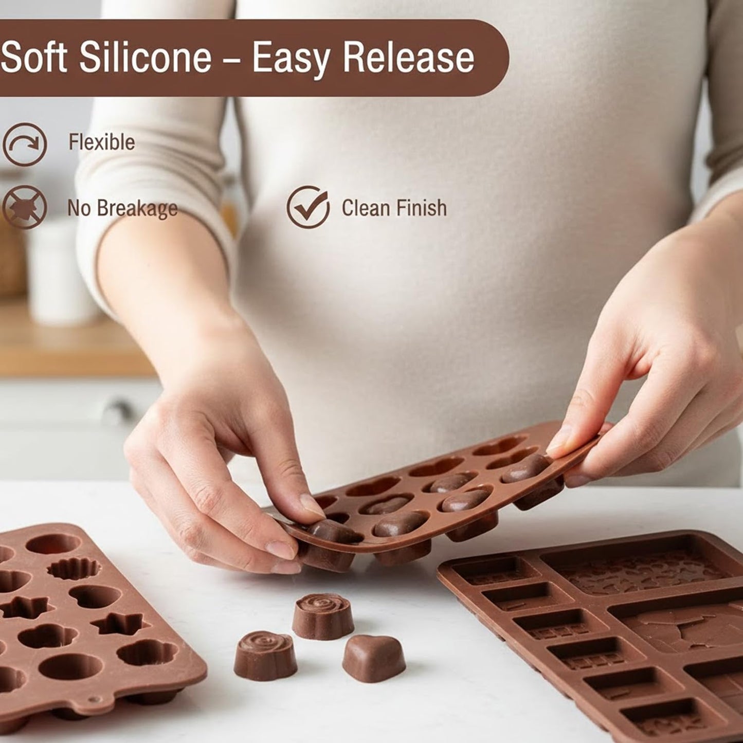 Signamio 3 Pcs Chocolate Mould Set - Heart Shape & Multi Design, | Chocolate Mould Silicone for Candy Making | Durable Chocolate Silicone Mould for Creative Desserts