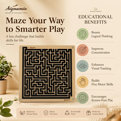 SIGNAMIO® Indoor Wooden Puzzle Game Square Maze Ball - Engaging Mind Games for Kids & Adults, Perfect Brain Teaser & Time Pass Activity, Ideal Wooden Board Game for All Ages