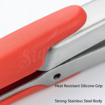 Signamio SS Food Grade Tongs for Kitchen for Frying - Premium Stainless Steel Tongs, Ideal Tong for Cooking, Grilling, and Serving, Heat Resistant and Non-Stick Kitchen Tool