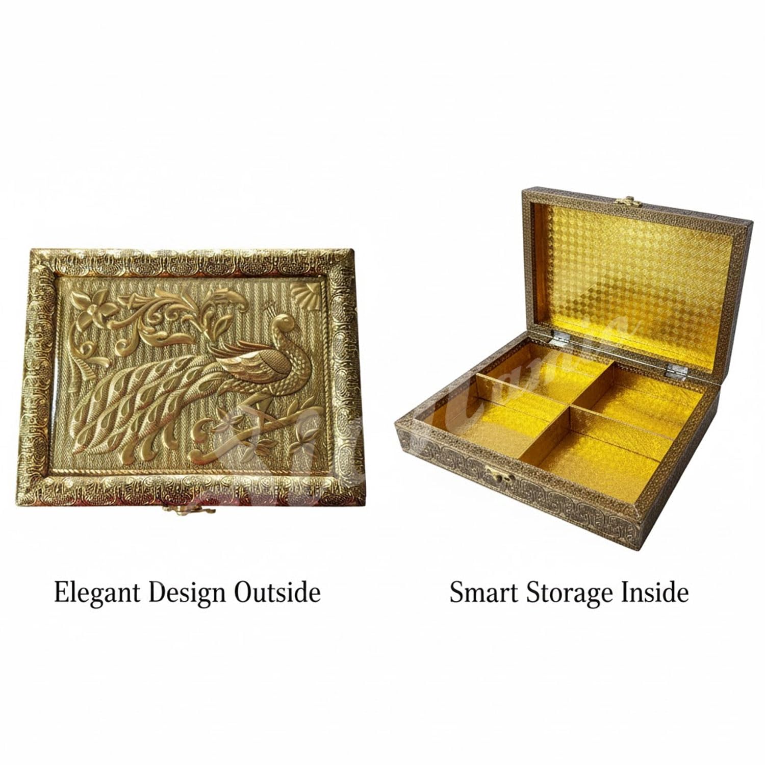 Signamio Decorative Dry Fruit Container Box - 4-Container Dryfruit Box for Home Decor, Elegant Wooden Dry Fruit Box with Lids, Ideal for Gifting and Organizing