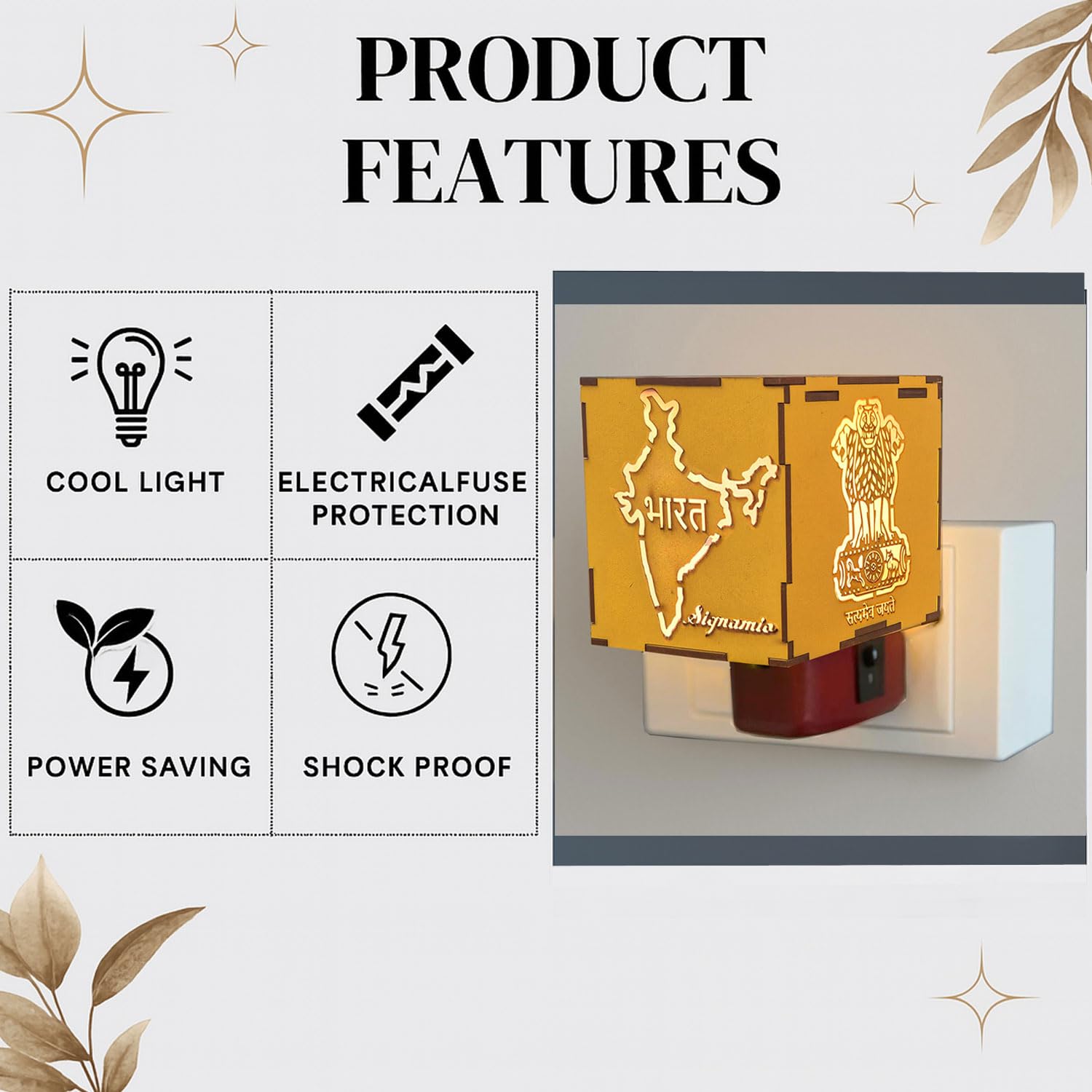 SIGNAMIO® Auto Cut Wooden Bharat Camphor Kapoor Bakhoor Oud Aroma Oil Diffuser Incense Dhoop Burner Electrical Stand Machine for Home Fragrance with Night Lamp