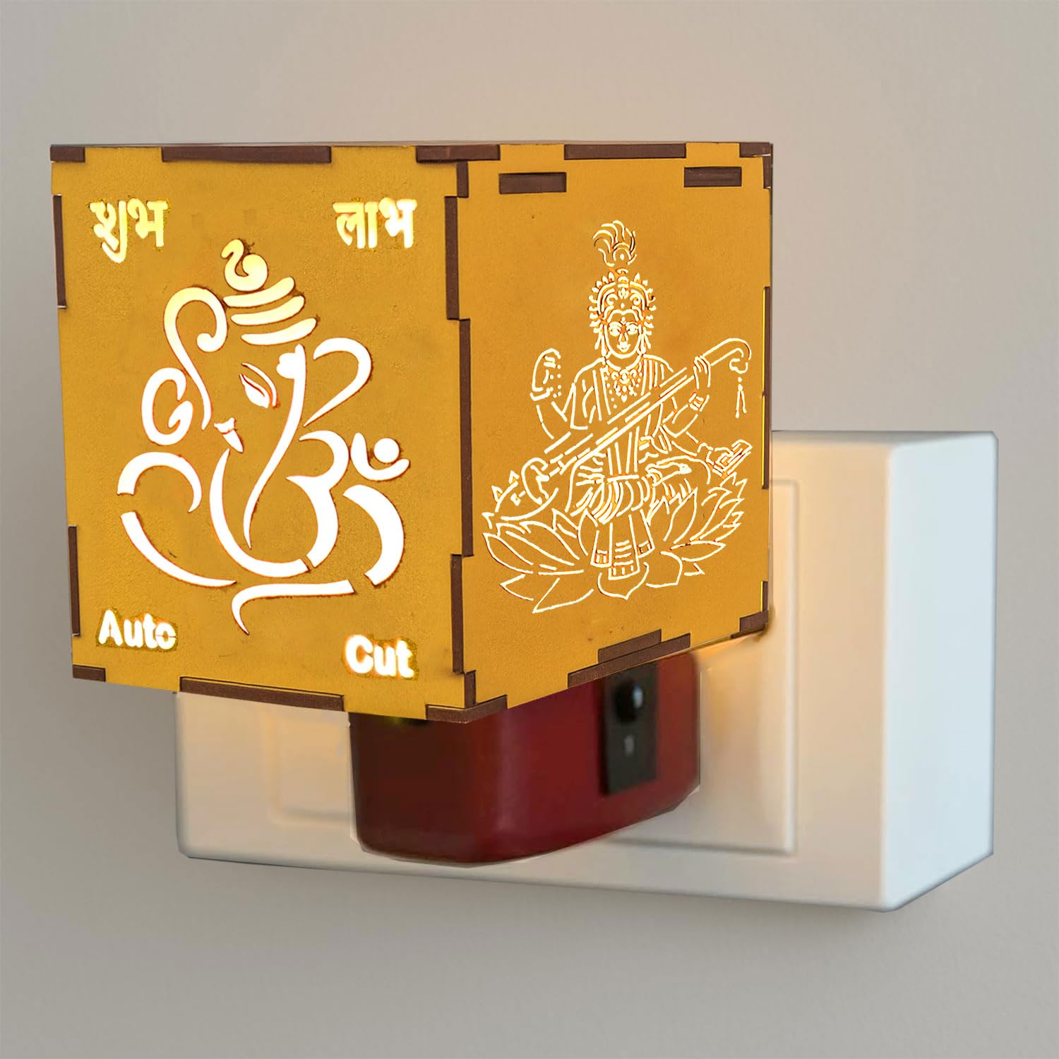 Signamio Auto Cut Wooden Ram Mandir Camphor Kapur Burner with Night Lamp - Kapoor Dani for Home Fragrance, Aroma Oil Diffuser, Bakhoor Burner, Kapoor Diffuser for Home