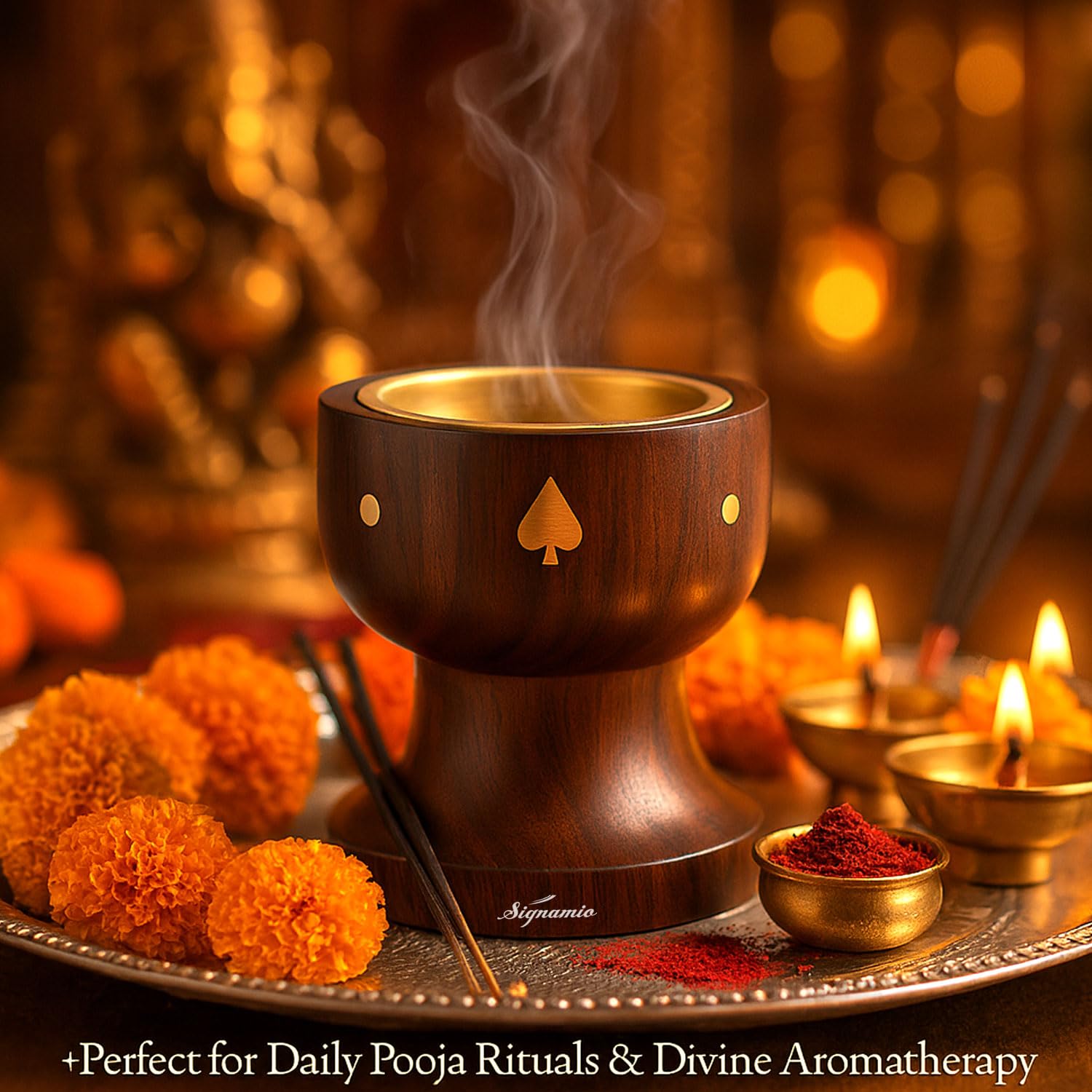 Signamio Wooden Dhoop Holder Stand - Elegant Bakhoor Burner & Loban Burner, Versatile Dhoop Stand for Incense, Crafted for Home Decor, Ideal for Meditation & Aromatherapy Sessions-DN-1