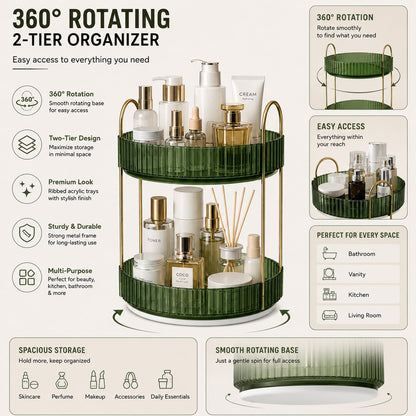 Signamio Gold 2 Tier 360 Rotating Tray Organiser (Vintage Green)