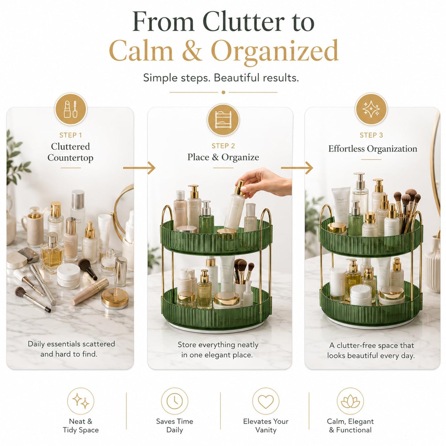 Signamio Gold 2 Tier 360 Rotating Tray Organiser (Vintage Green)