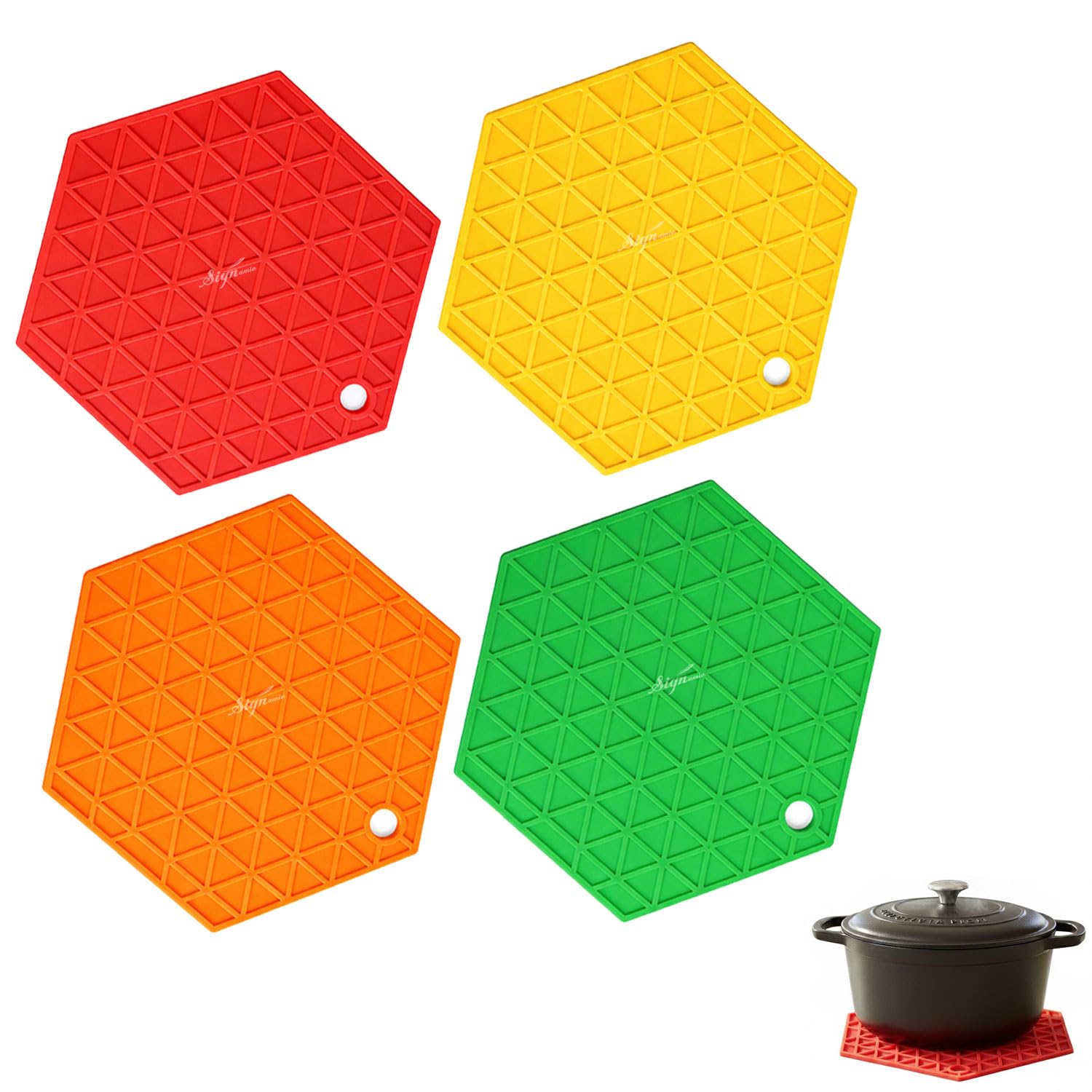 Signamio Silicone Mat for Kitchen - Pack of 4 Round Heat Mats - Coasters for Dining Table for Hot Pots - Durable Trivet Mat for Versatile Use
