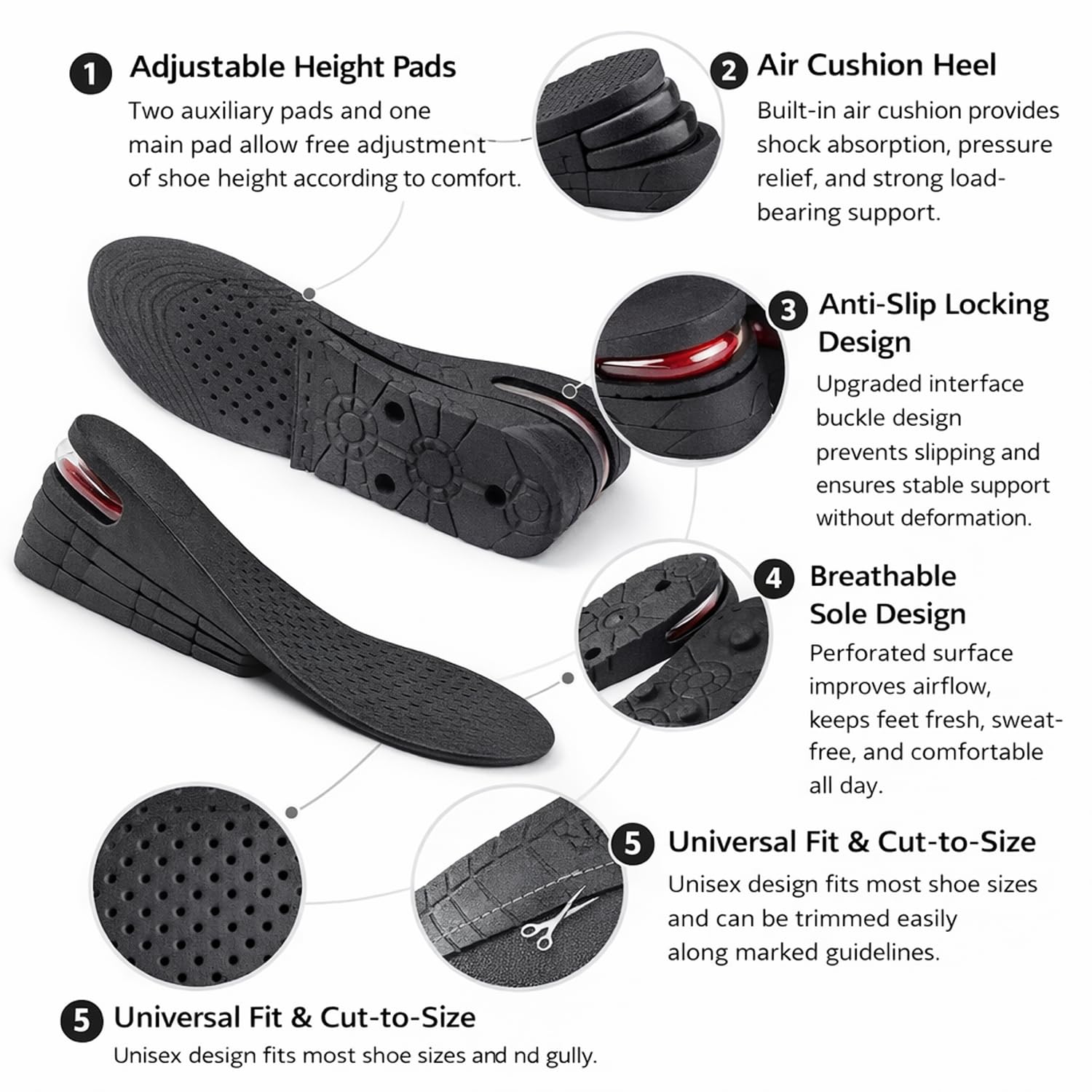 Signamio Height Increase Insoles for Men and Women, 4-Layer Adjustable Shoe Insoles for Men, Up to 9cm Height Booster Sole, Soft Material, 1 Pair, Sizes ranging US 4 to 9