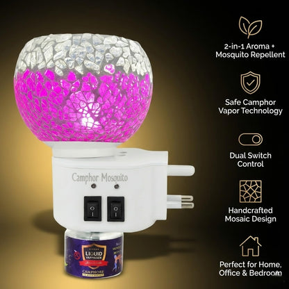 Signamio 3 in 1 Multi-Functional Camphor Diffuser Burner - Kapoor Dani Electrical Camphor with Night Lamp & Mosquito Repellent | Kapoor Dani for Home Fragrance and Ambient Lighting DN-25