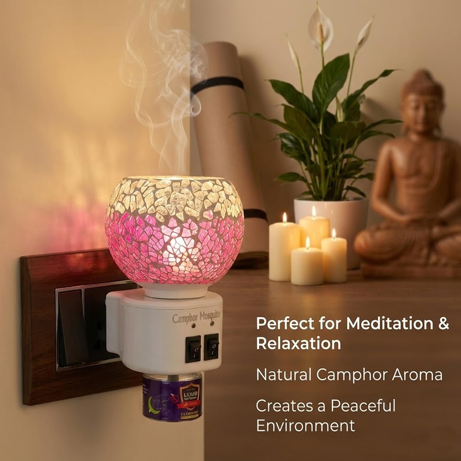 Signamio 3 in 1 Multi-Functional Camphor Diffuser Burner - Kapoor Dani Electrical Camphor with Night Lamp & Mosquito Repellent | Kapoor Dani for Home Fragrance and Ambient Lighting DN-25